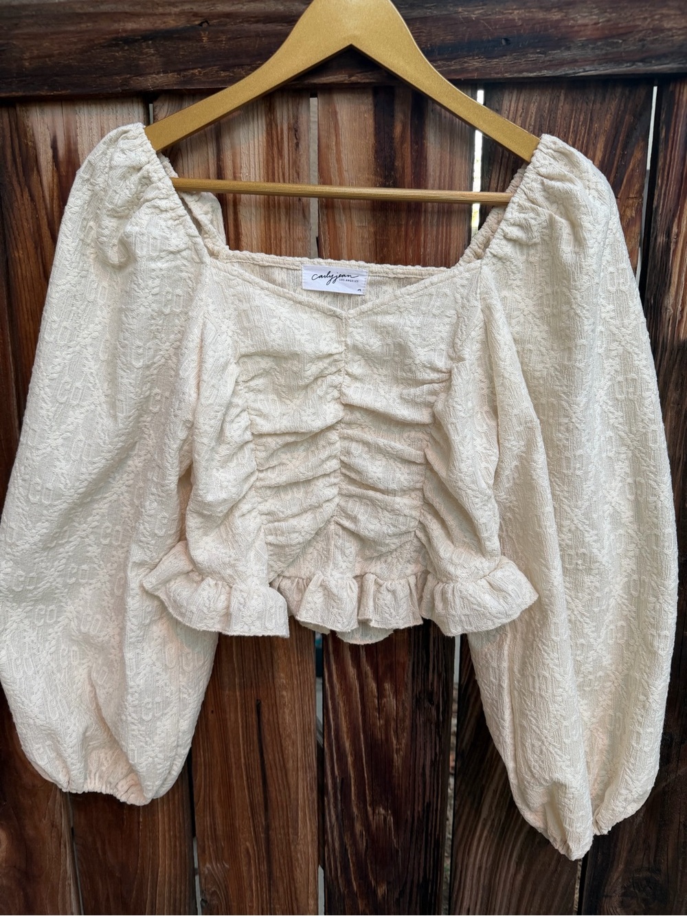 Boho embroidery cream ruffle blouse with subtle floral embroidery